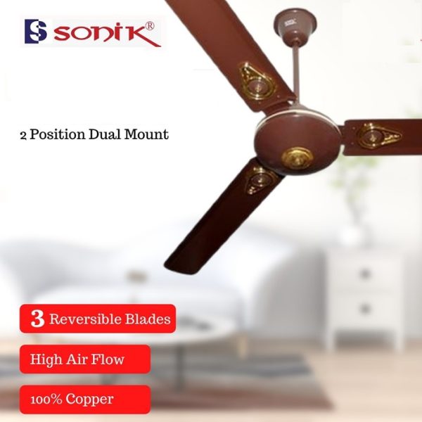 A sleek 36-inch Sonik ceiling fan featuring modern design and efficient airflow for enhanced comfort in any room.