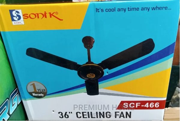 A stylish 36-inch Sonik ceiling fan designed for optimal air circulation, perfect for contemporary home interiors.
