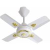 A white ceiling fan featuring elegant gold trim, adding a touch of sophistication to the room's decor.