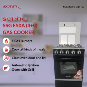 Sonik Standing Gas Cooker 4 Burner SSG E50A