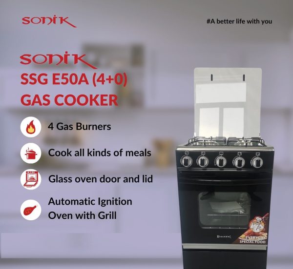 Sonik Standing Gas Cooker 4 Burner SSG E50A